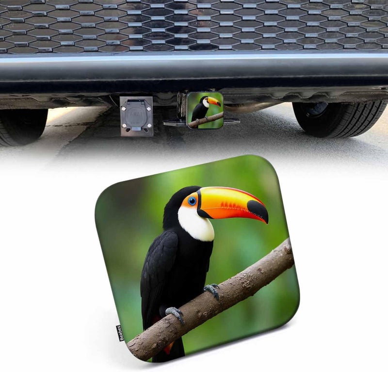Beabes 2 Inch Toucan Trailer Hitch Cover, Tropical Bird Toucan Tree Branch Hitch Cover Fit for 2 Inch Hitch Receivers, Rubber Hitch Tube Cover Plug Cap for Trucks Cars SUVs - Image 1